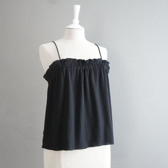 H&M Tops - H&M Black Ruffle Pleated Square Neck Tank Top M